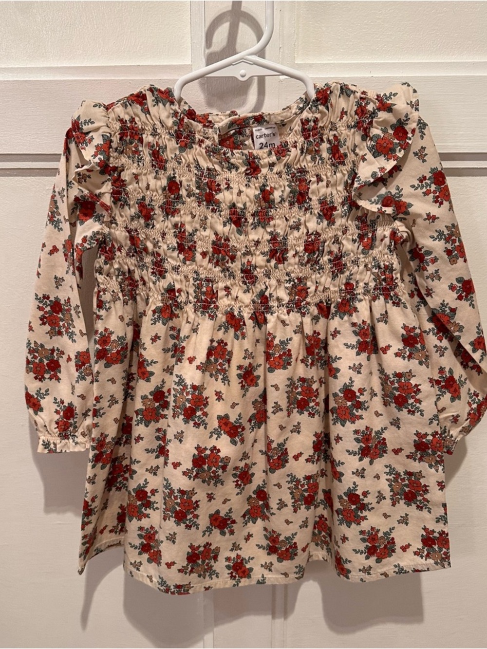 Carter's Cream Dress with Red Floral Print